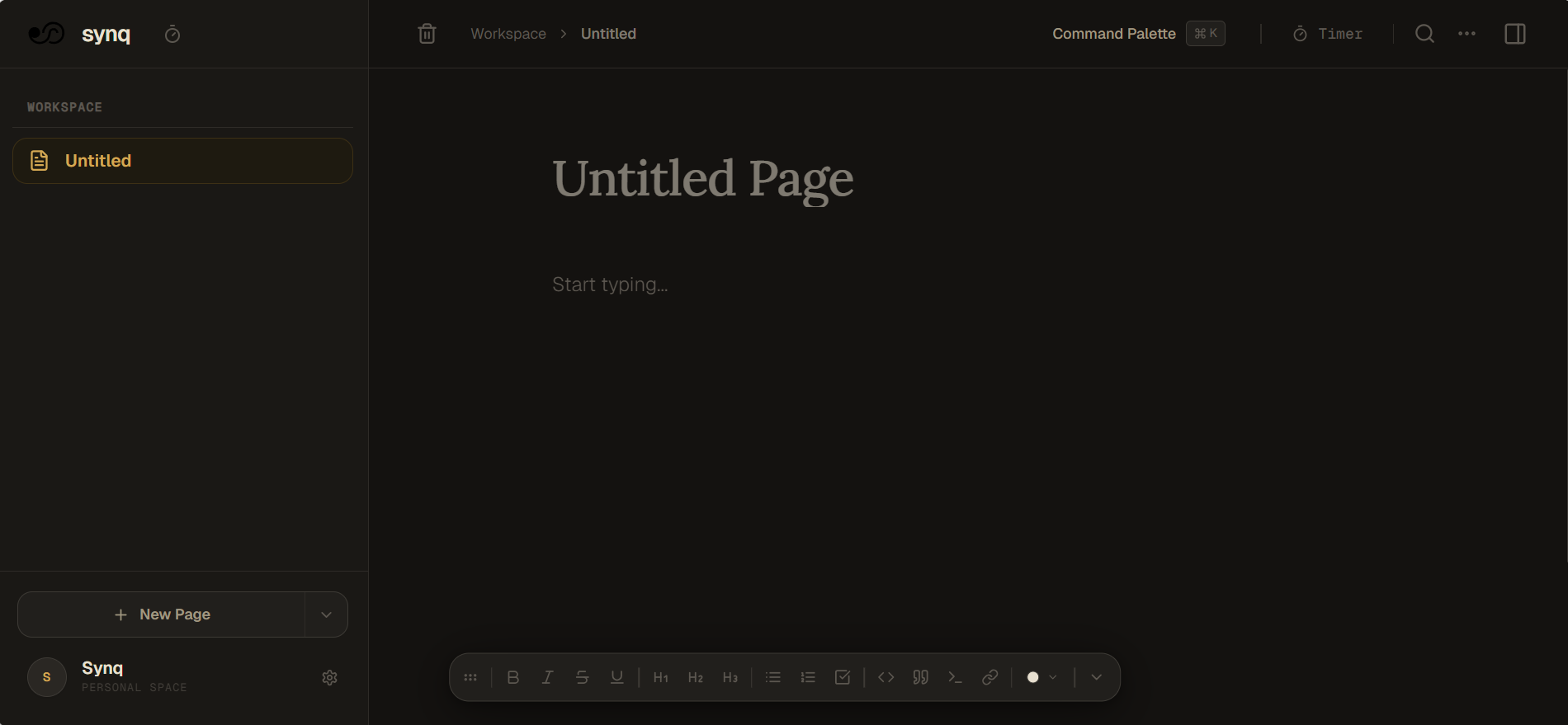 Dark Amber theme — Synq editor
